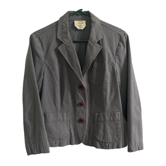 Talbots Petites Pinstriped Gray Blazer Suit Jacket with Stretch Women's Medium - Picture 2 of 7